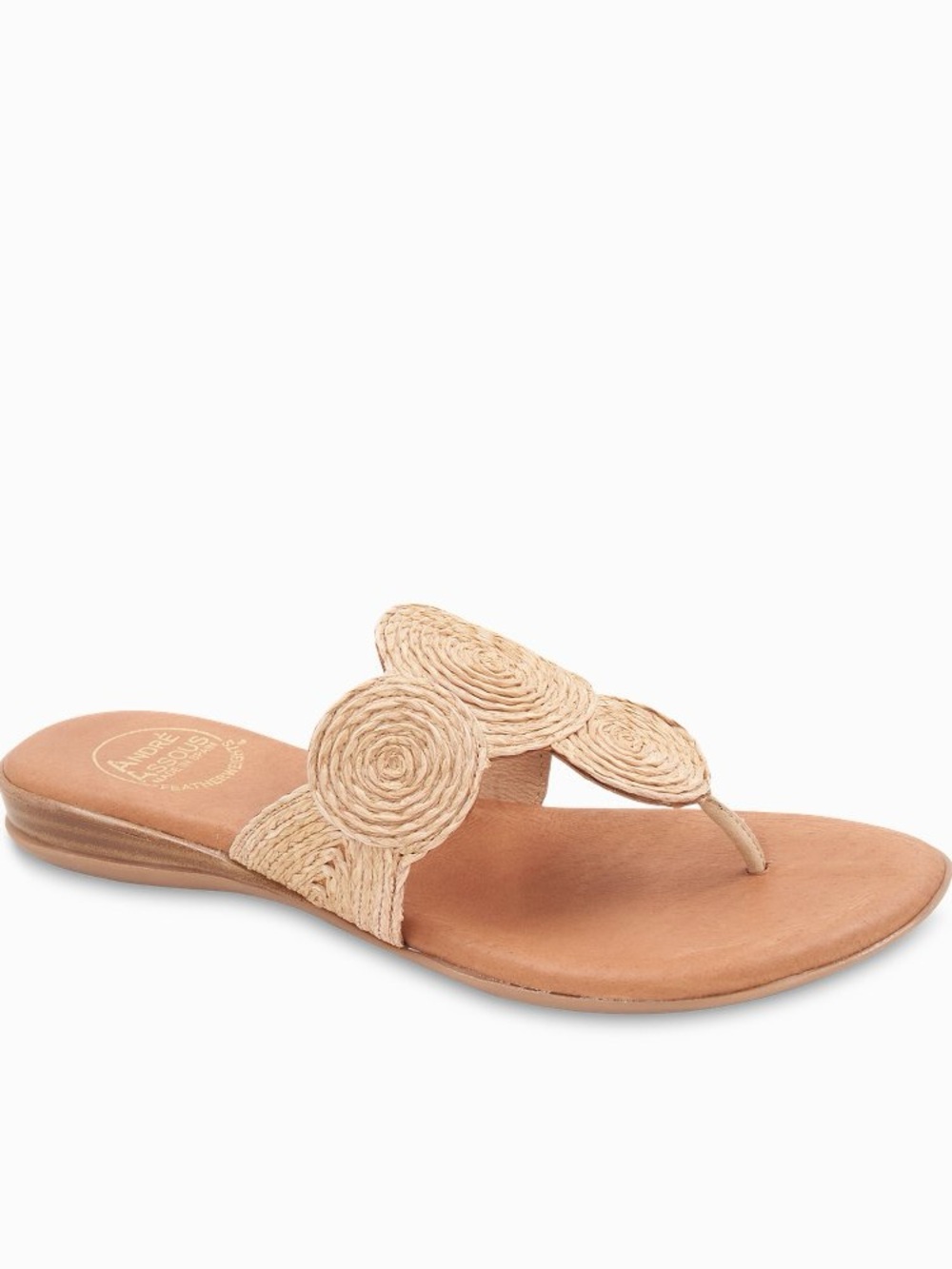 Andre Assous Tan Leather Sandals with Natural Raffia Circles - Picture 2 of 5